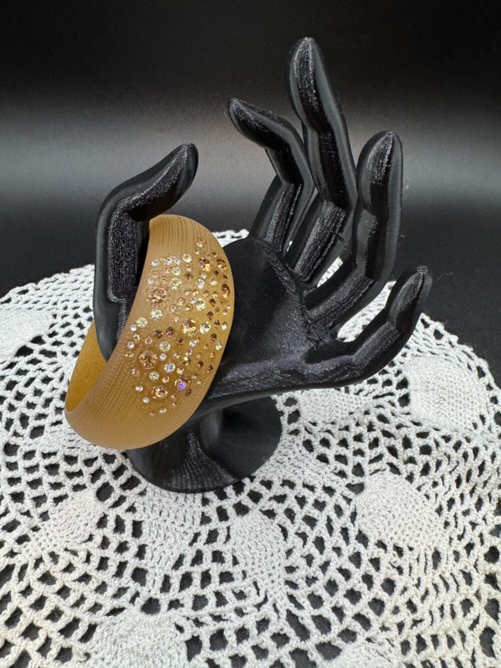 Alexis Bittar Vintage Peach Lucite Crystal Statement Bangle - Picture 4 of 11